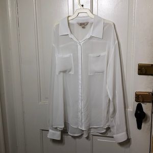 Pristine White Collared Button Down Blouse, Size L